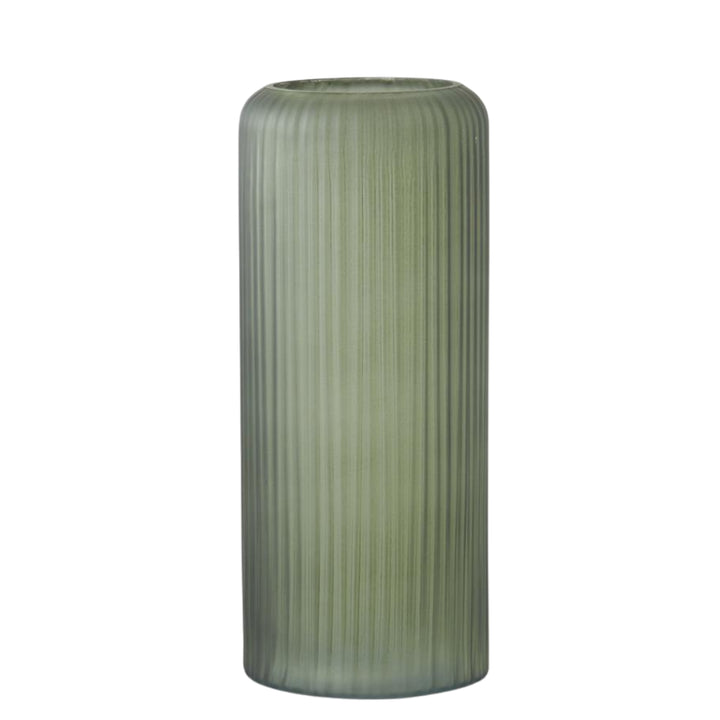Frosted Green Ribbed Glass Vases