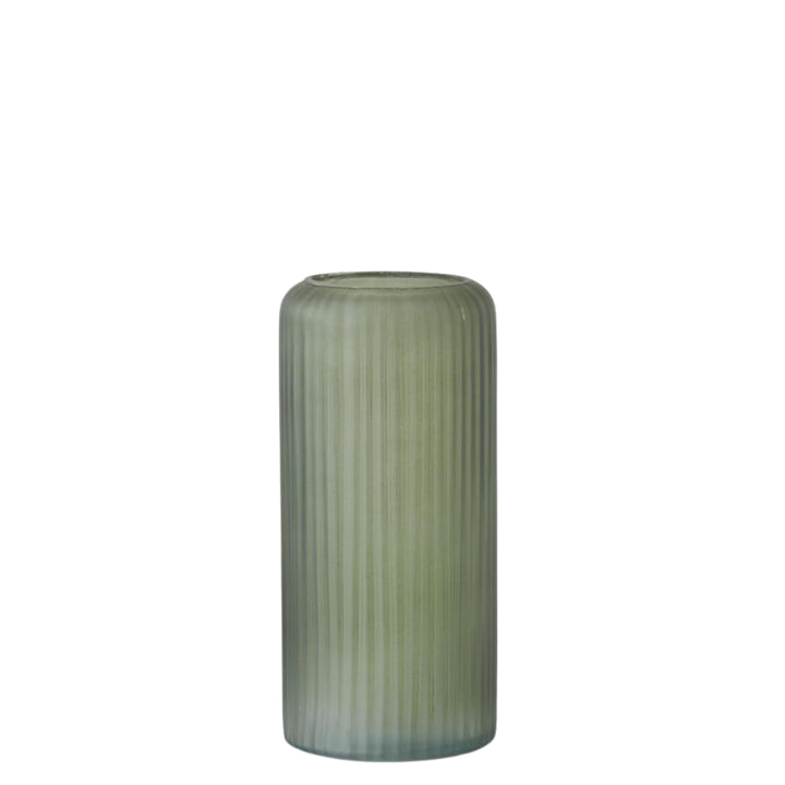 Frosted Green Ribbed Glass Vases