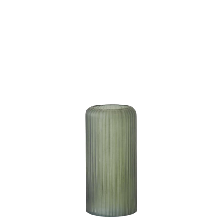 Frosted Green Ribbed Glass Vases
