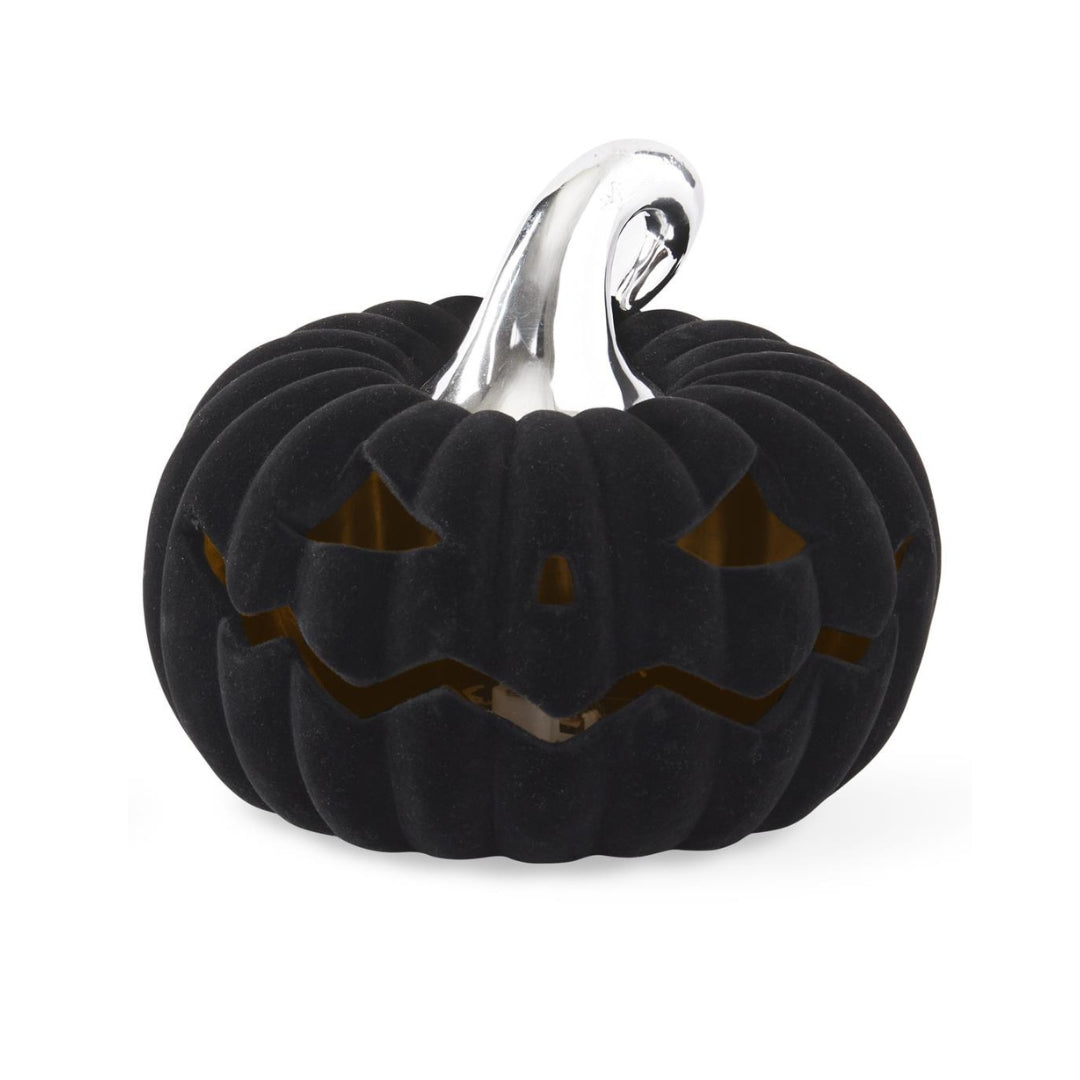 Ceramic Black Flocked Velvet Jack-O-Lanterns