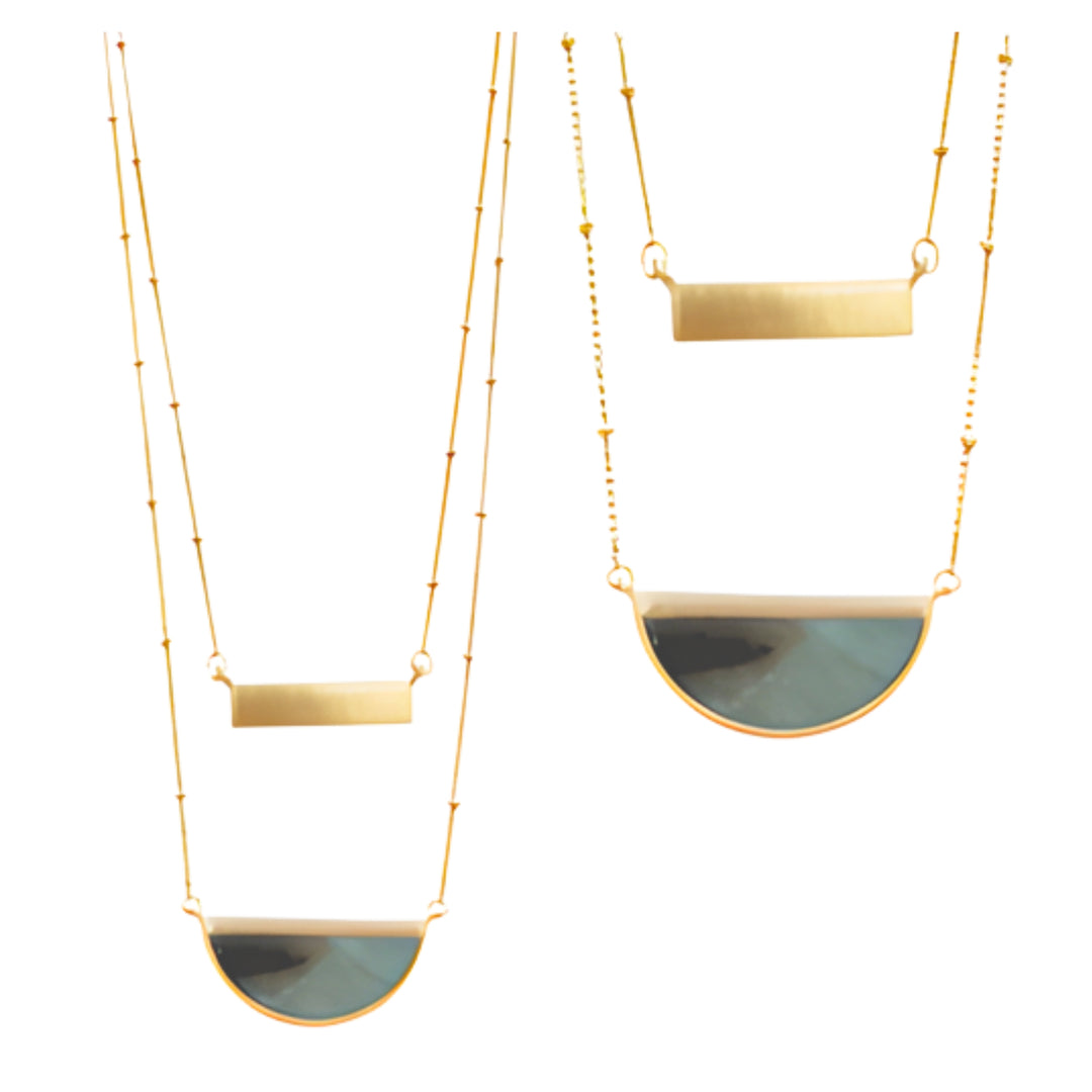 Half Moon and Gold Bar Multi Strand Necklaces