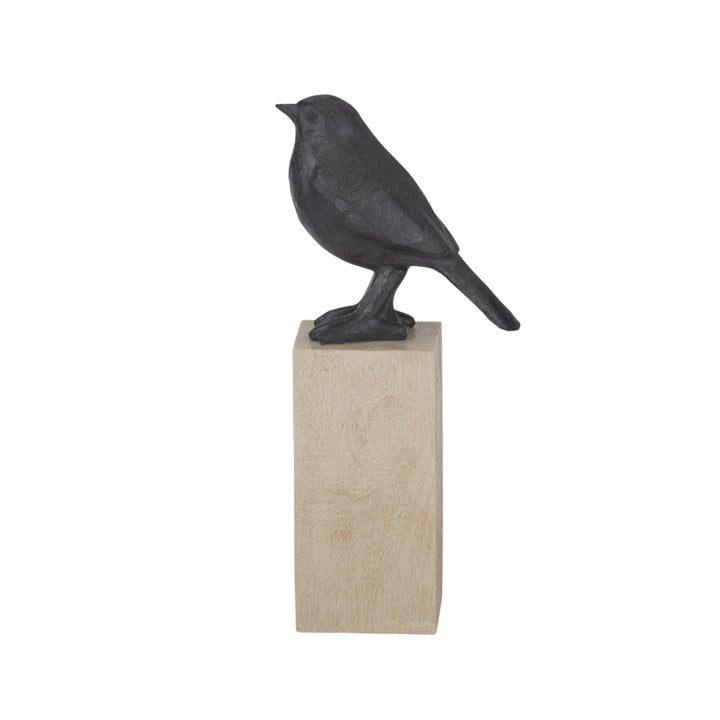 Faux Cast Iron Birds on Wood Block Pedestals