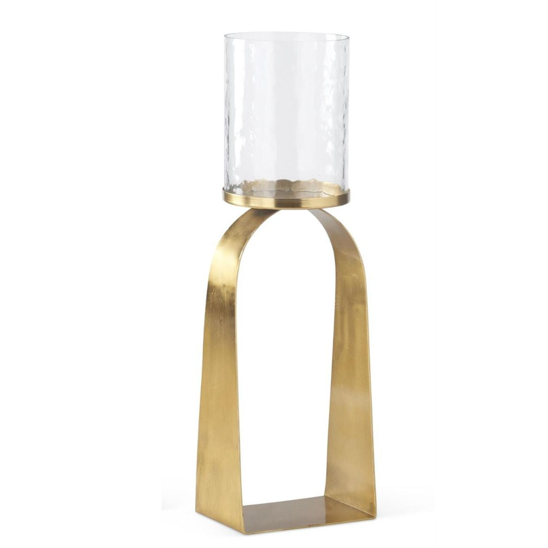 Antiqued Gold and Glass Hurricane Candleholder