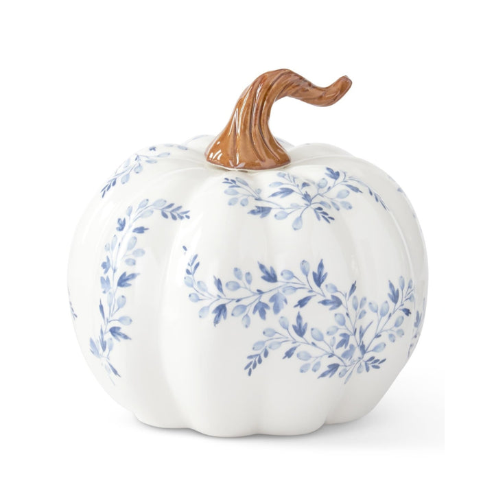 White Ceramic Pumpkins with Blue Floral Designs
