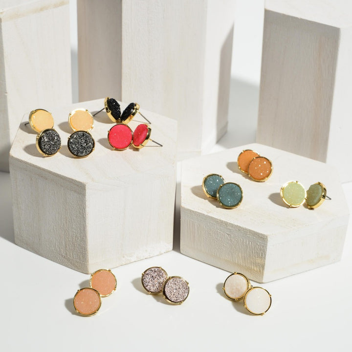 Round Druzy Stud Earrings