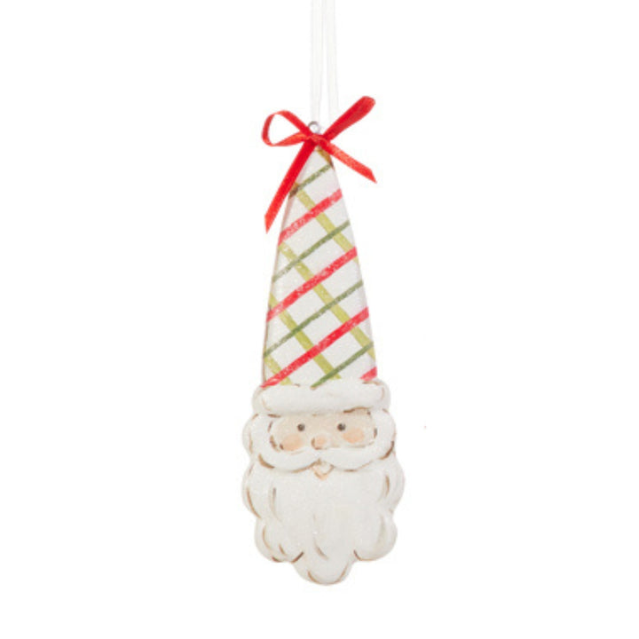 Patterned Long Hat Santa Ornament