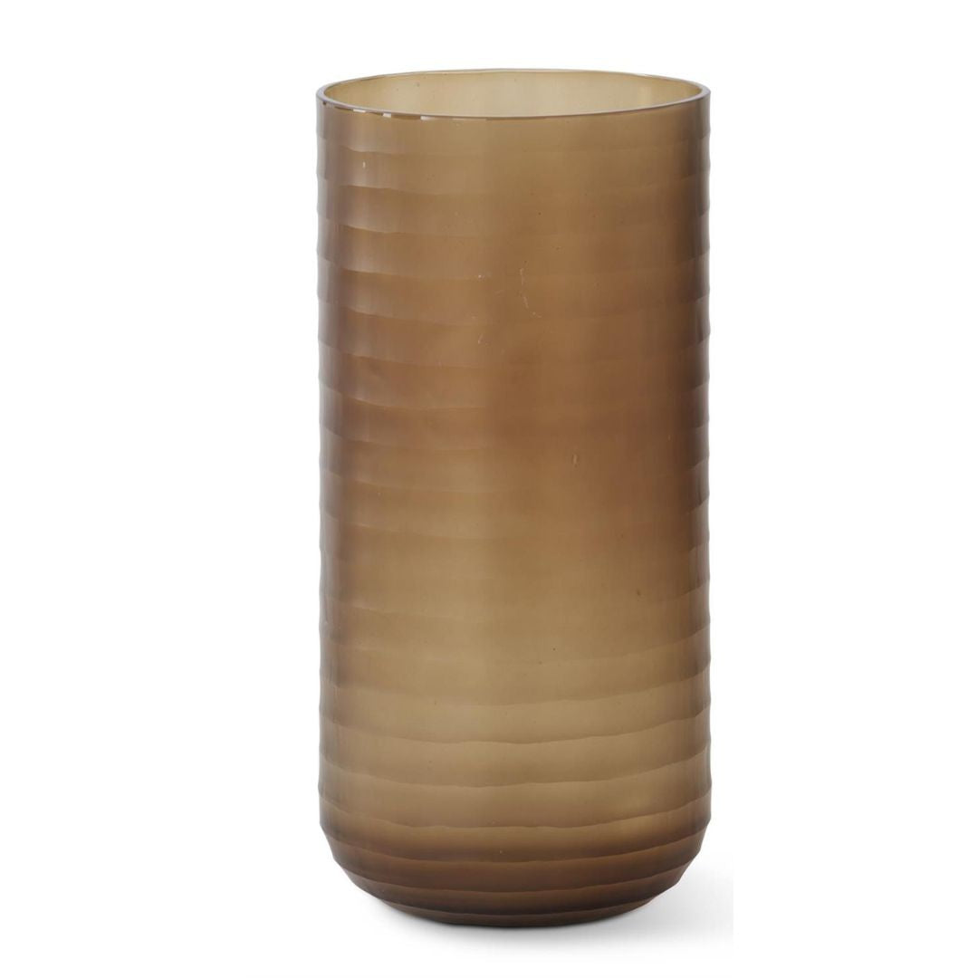 Frosted Brown Ribbed Cylinder Glass Vases