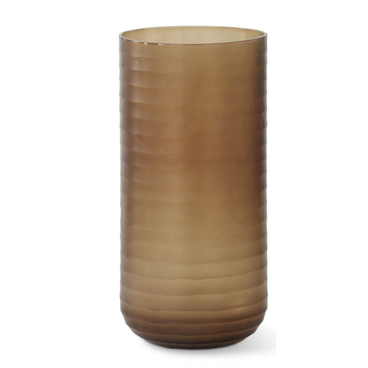 Frosted Brown Ribbed Cylinder Glass Vases