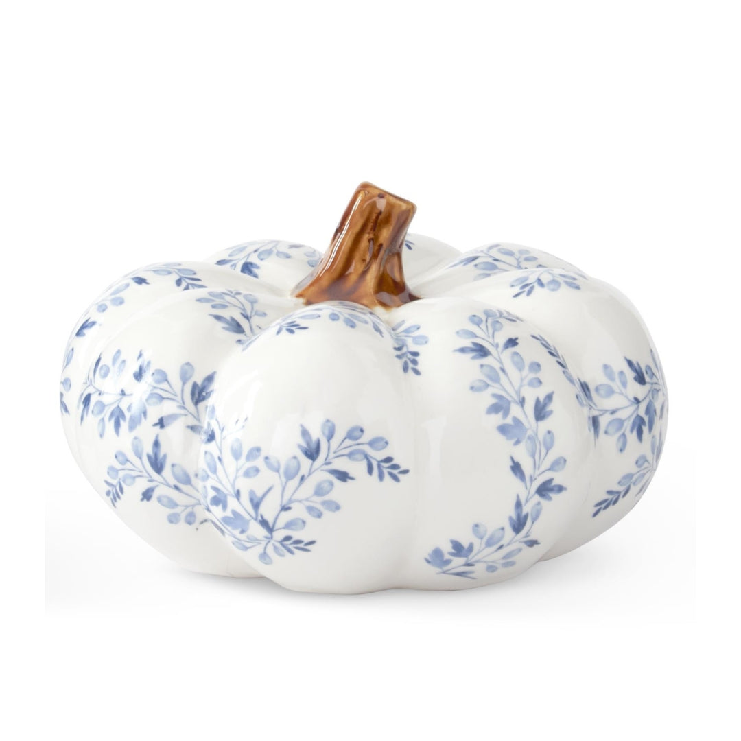 White Ceramic Pumpkins with Blue Floral Designs