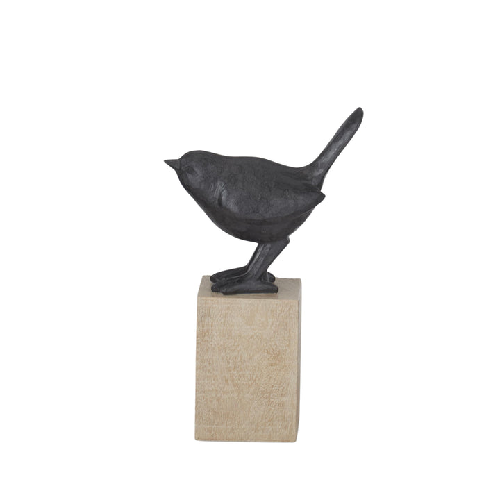 Faux Cast Iron Birds on Wood Block Pedestals