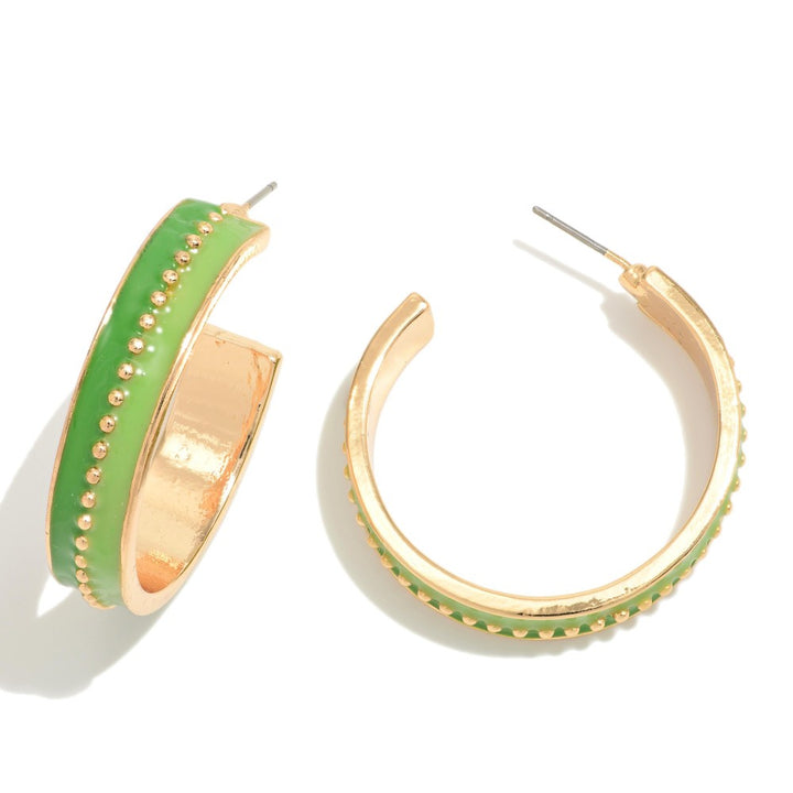 Olive/Green Gold Tone Drop Hoop Featuring Two Tone Enamel Detail