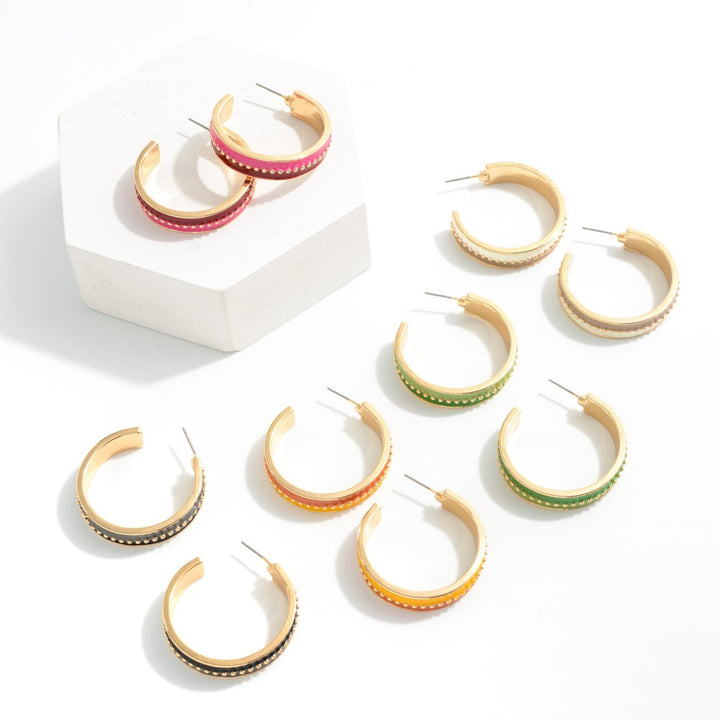 Olive/Green Gold Tone Drop Hoop Featuring Two Tone Enamel Detail
