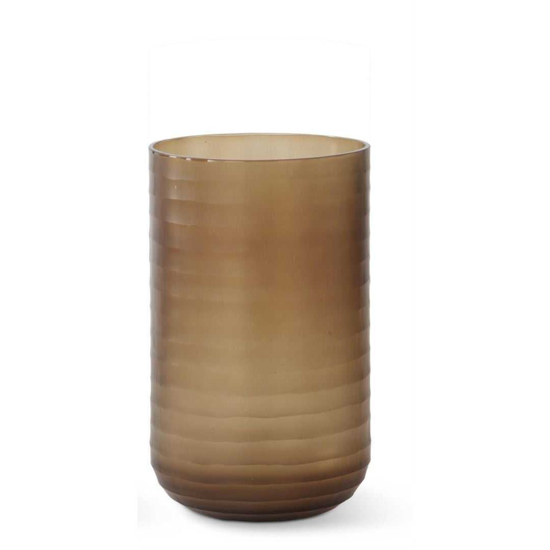 Frosted Brown Ribbed Cylinder Glass Vases