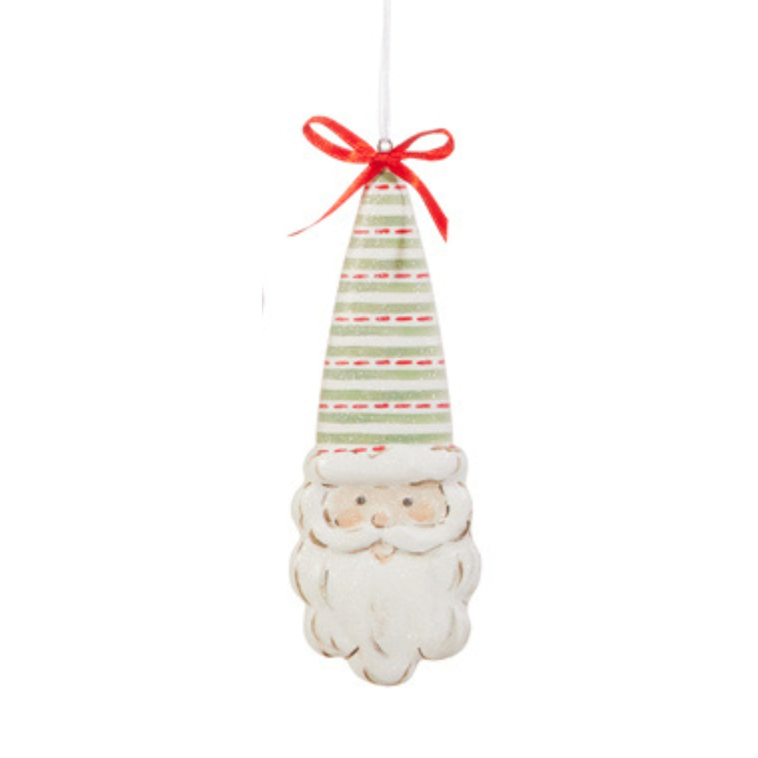 Patterned Long Hat Santa Ornament