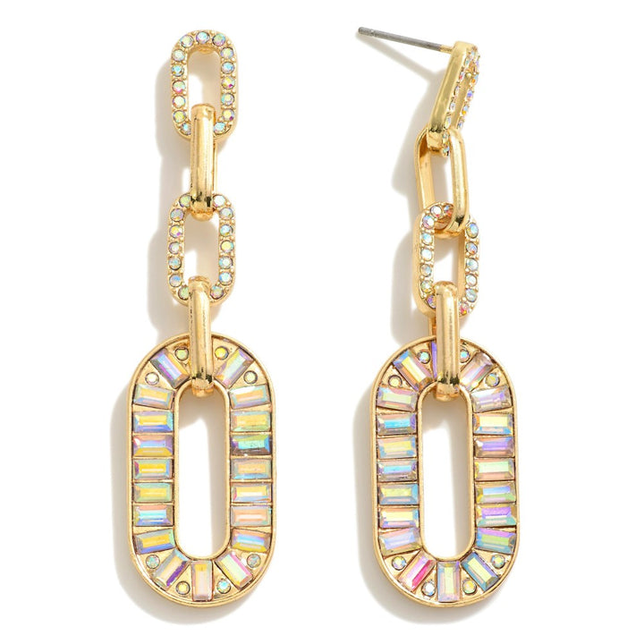 Rhinestone Studded Tapered Chain Link Drop Earrings