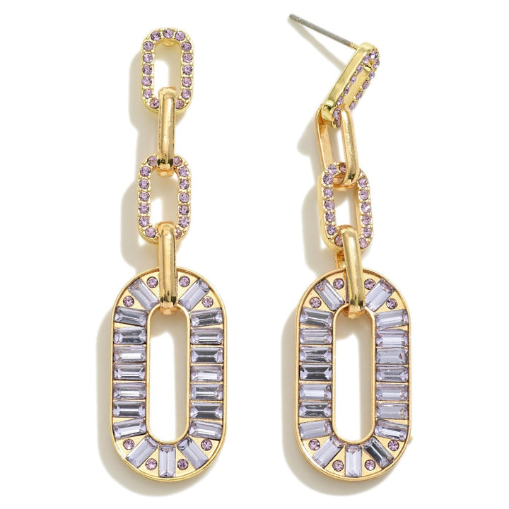 Rhinestone Studded Tapered Chain Link Drop Earrings