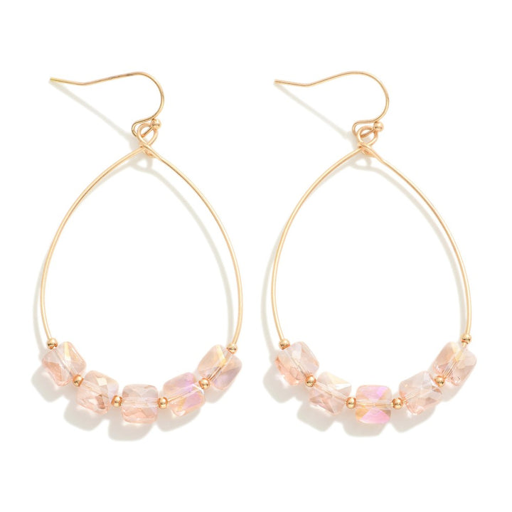 Metal Wire Teardrop Drop Earrings With Glass Crystal Beads