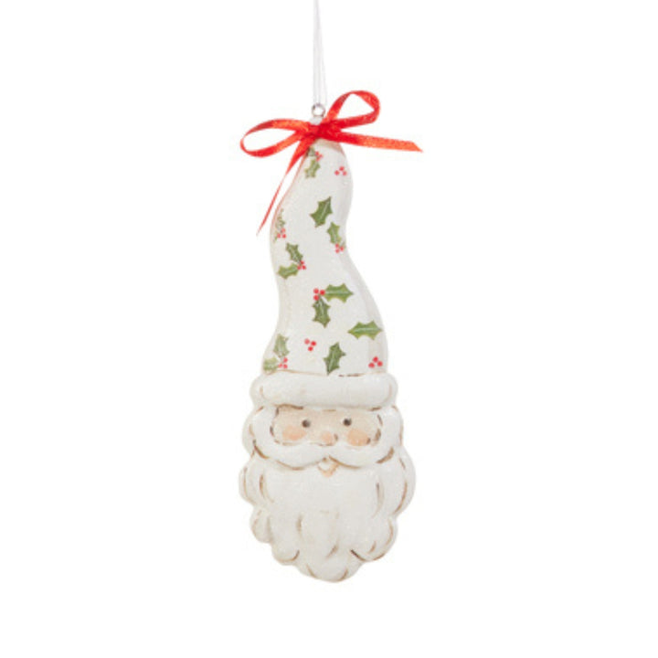 Patterned Long Hat Santa Ornament