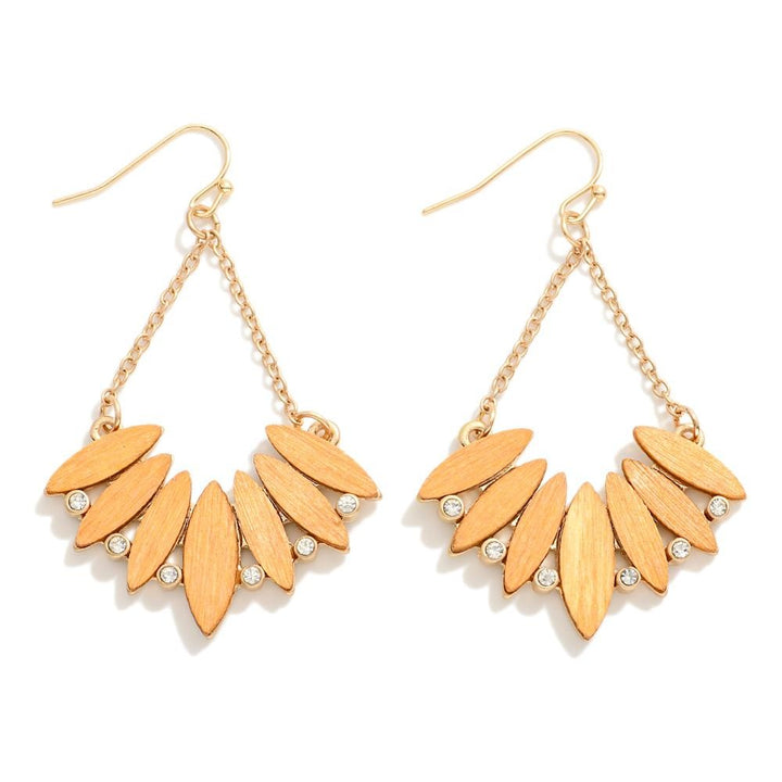 Wood Disc Chandelier Drop Earrings With Rhinestone Accent