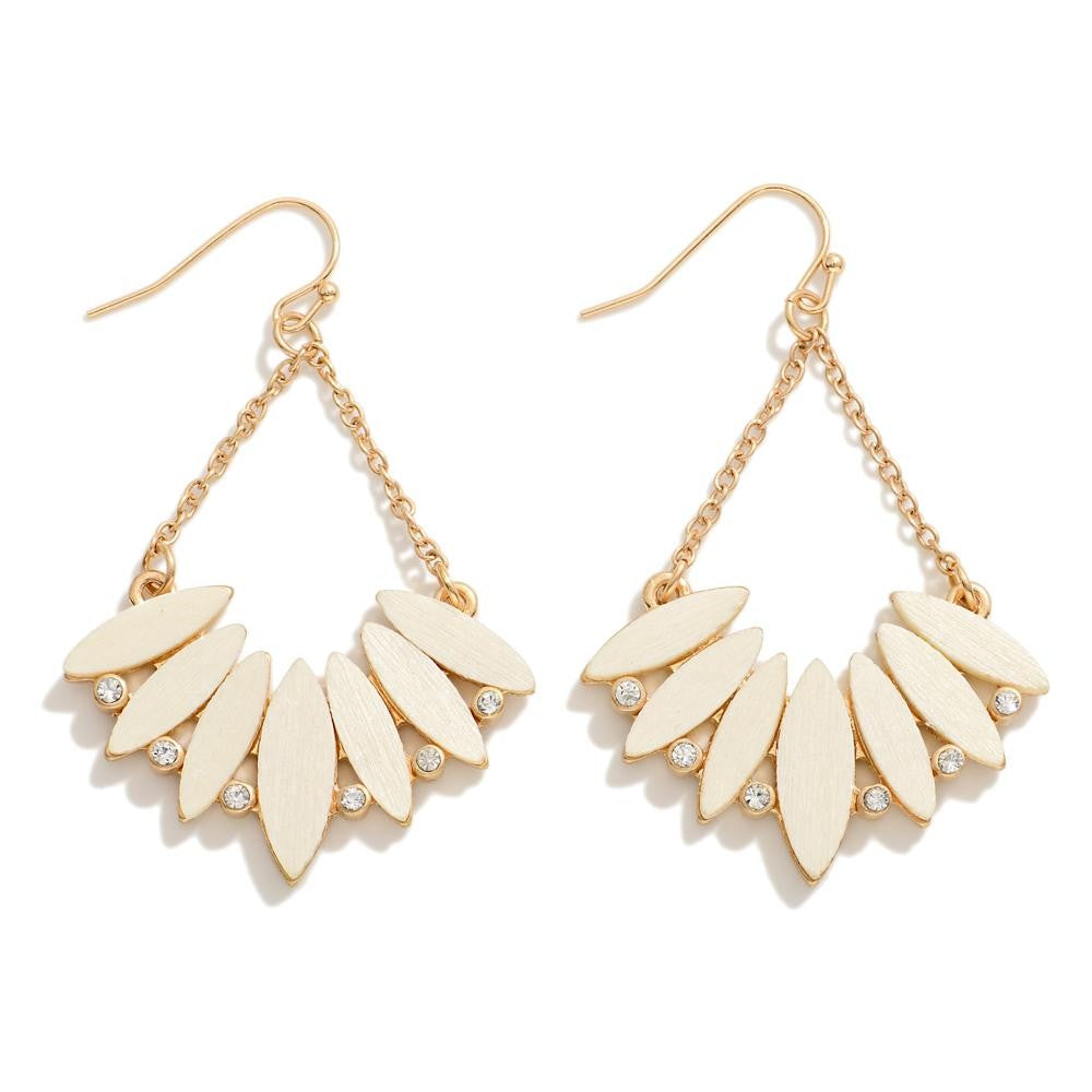 Wood Disc Chandelier Drop Earrings With Rhinestone Accent