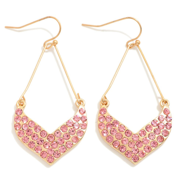 Rhinestone Studded Chevron Teardrop Earrings