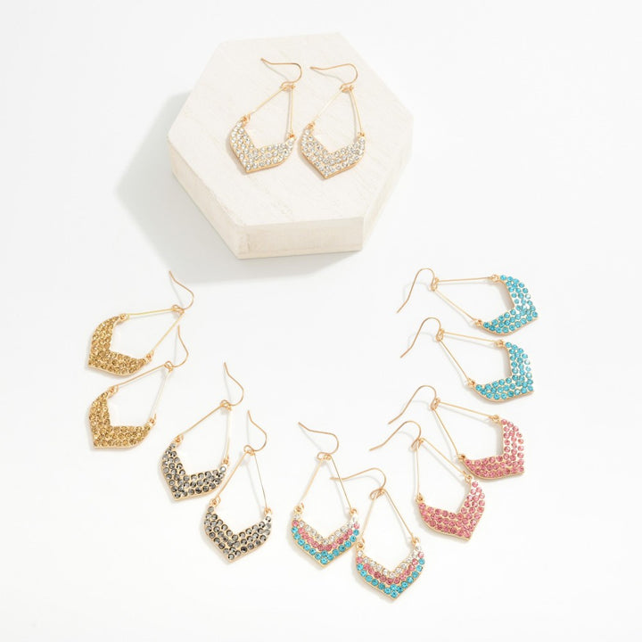 Rhinestone Studded Chevron Teardrop Earrings