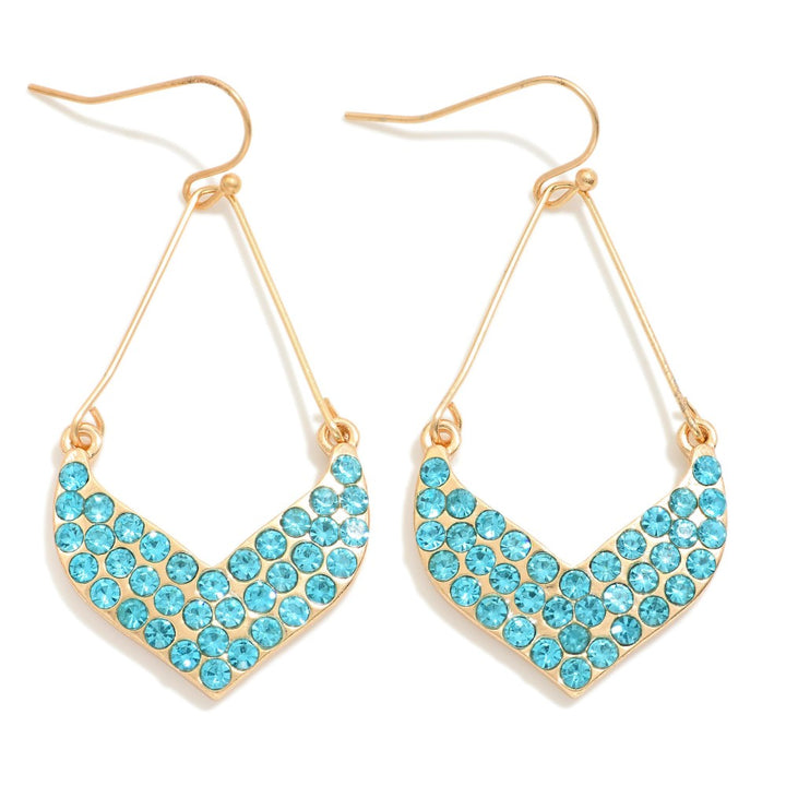Rhinestone Studded Chevron Teardrop Earrings