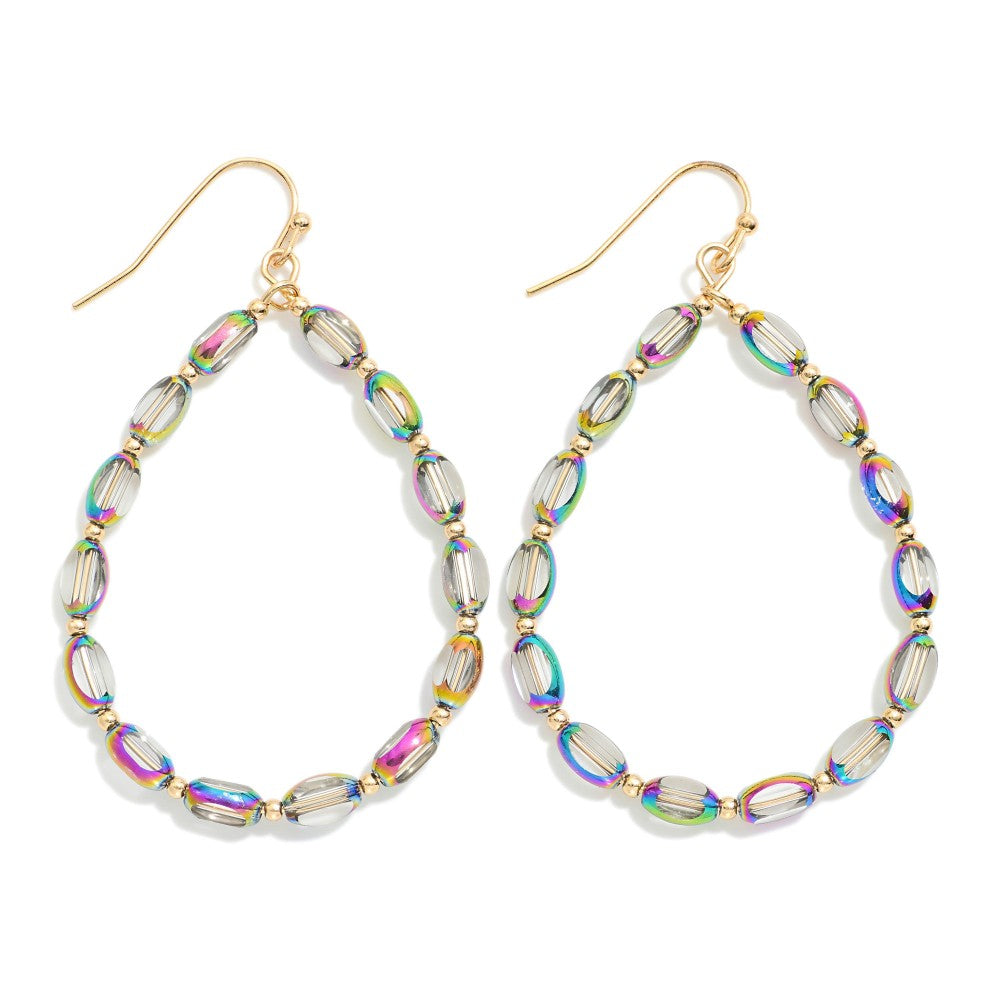 Iridescent Glass Crystal Beaded Teardrop Drop Earrings
