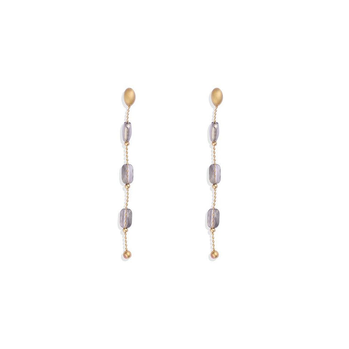 Metal Tone Ball Chain Post Drop Earrings Featuring Faceted Beads