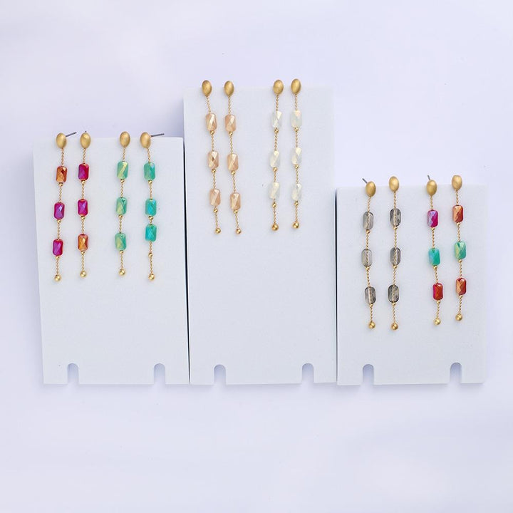 Metal Tone Ball Chain Post Drop Earrings Featuring Faceted Beads