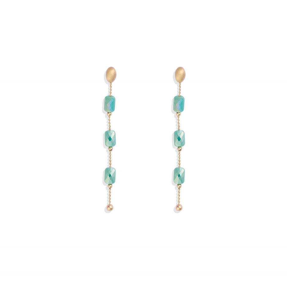 Metal Tone Ball Chain Post Drop Earrings Featuring Faceted Beads