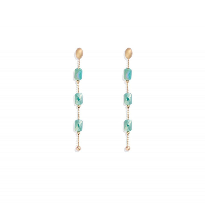 Metal Tone Ball Chain Post Drop Earrings Featuring Faceted Beads