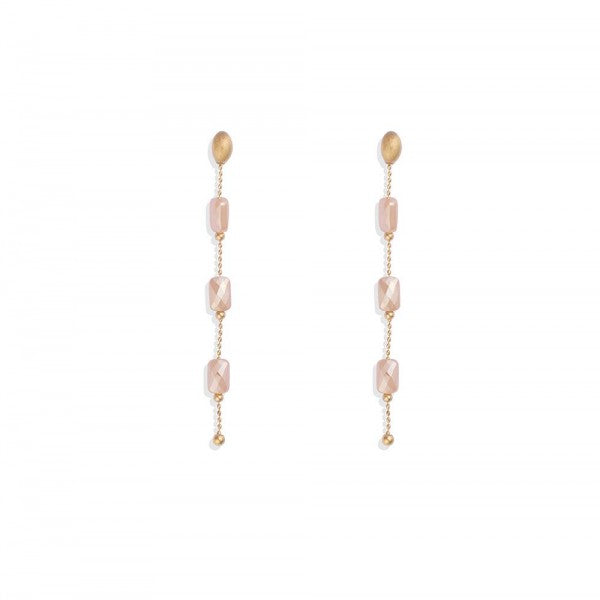 Metal Tone Ball Chain Post Drop Earrings Featuring Faceted Beads