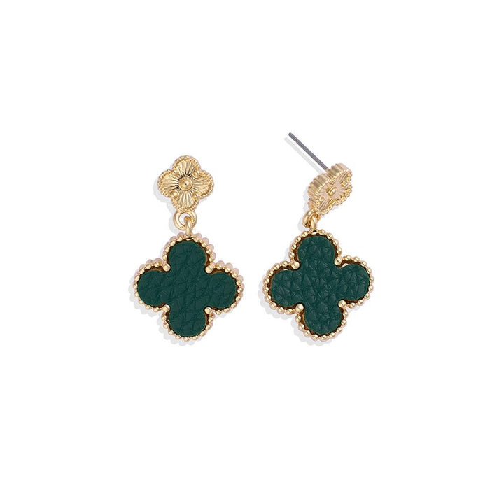 Linked Metal Tone & Vegan Leather Clover Post Drop Earrings