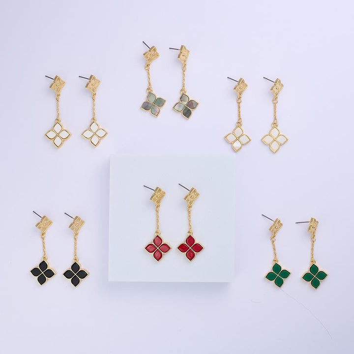 Chain Linked Clovers Post Drop Earrings