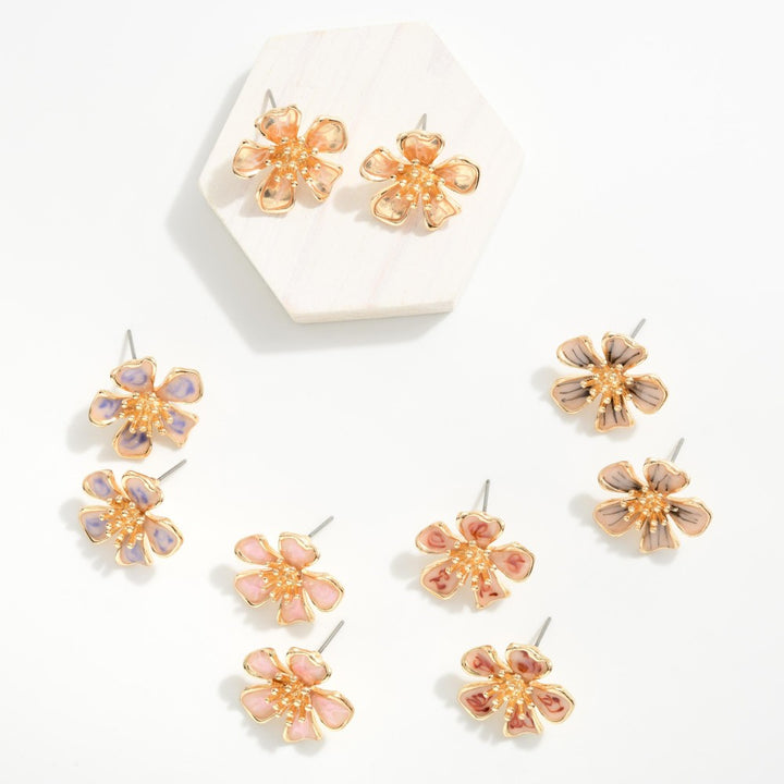 Enamel Flower Large Stud Earrings