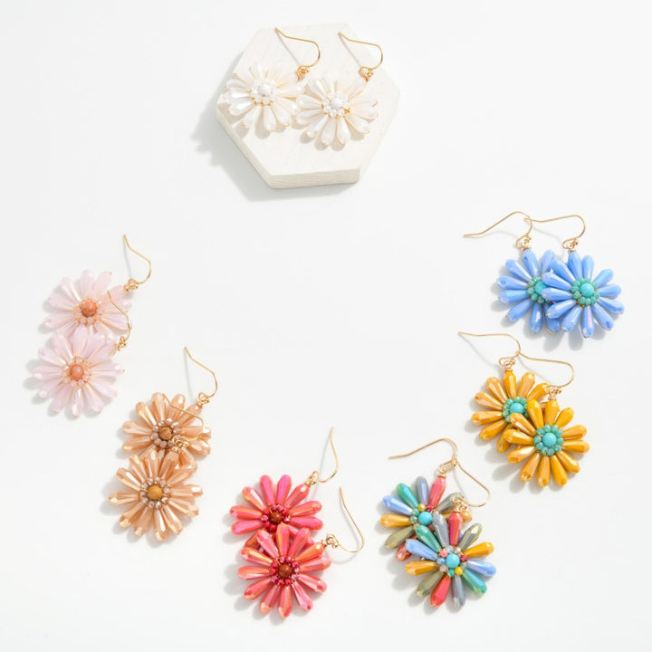 Beaded Flower Drop Earrings