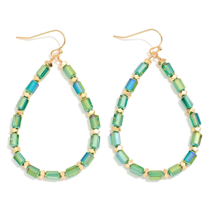 Beaded Teardrop Drop Earrings Featuring Glass Crystal & Metal Tones