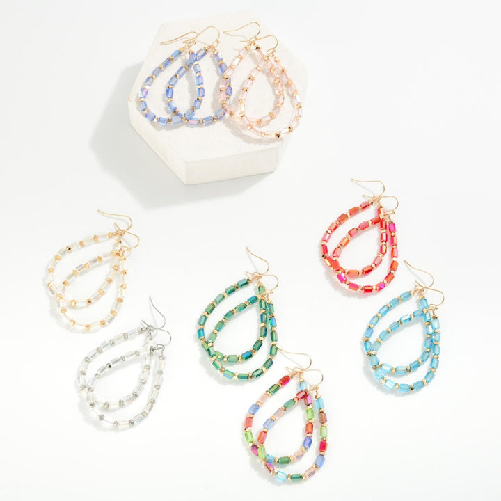Beaded Teardrop Drop Earrings Featuring Glass Crystal & Metal Tones