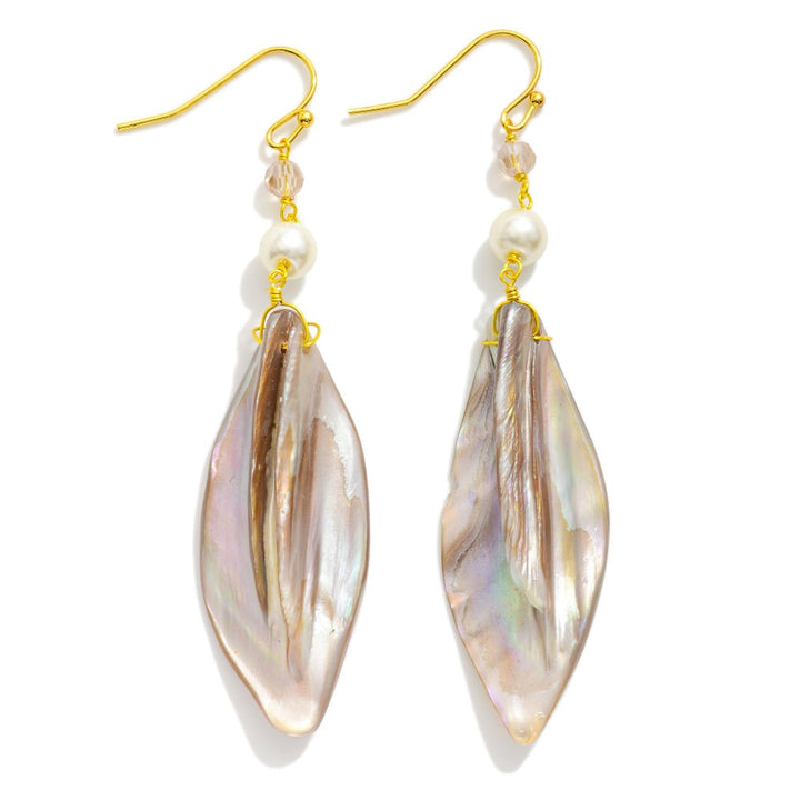 Linked Bead &amp; Shell Post Drop Earrings