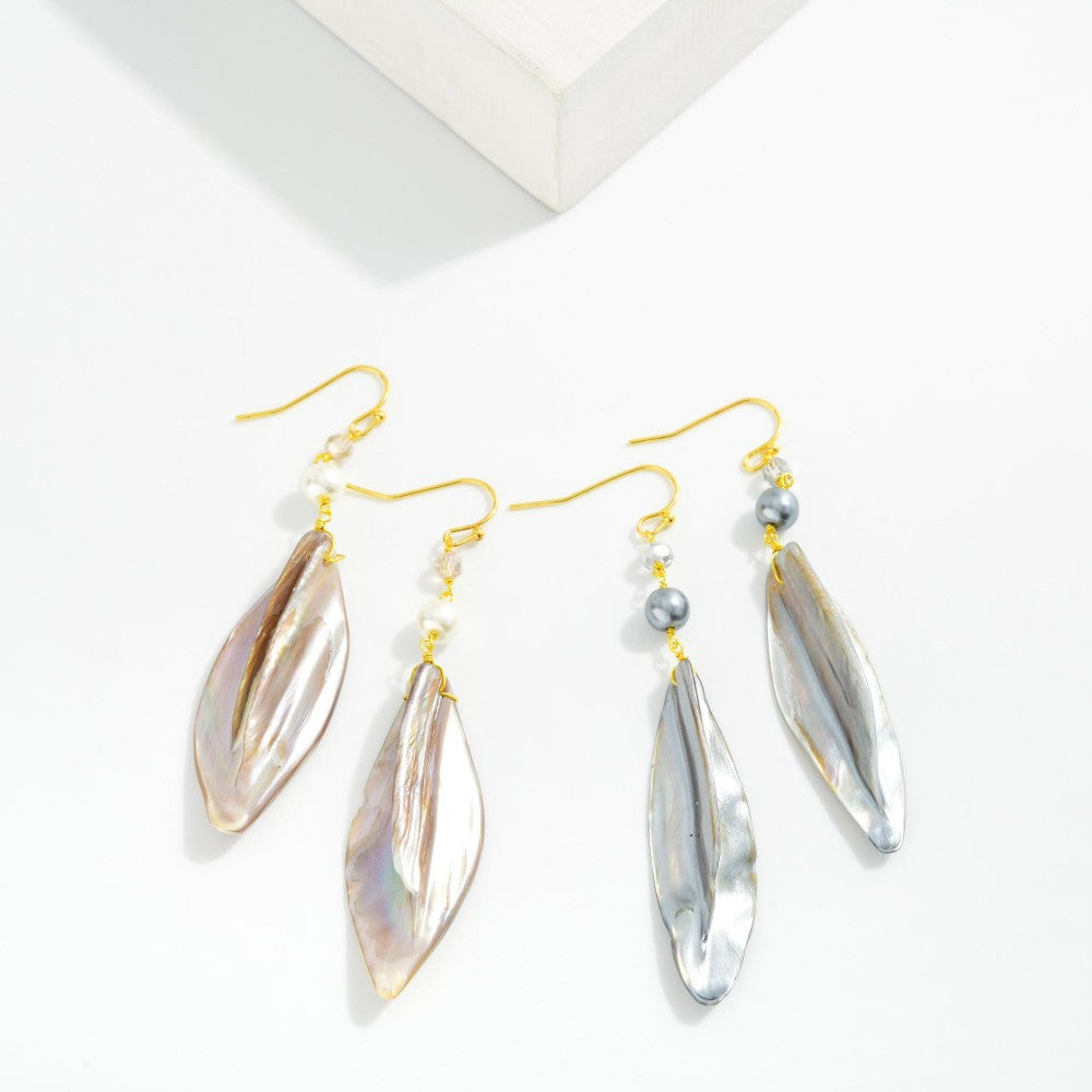 Linked Bead &amp; Shell Post Drop Earrings