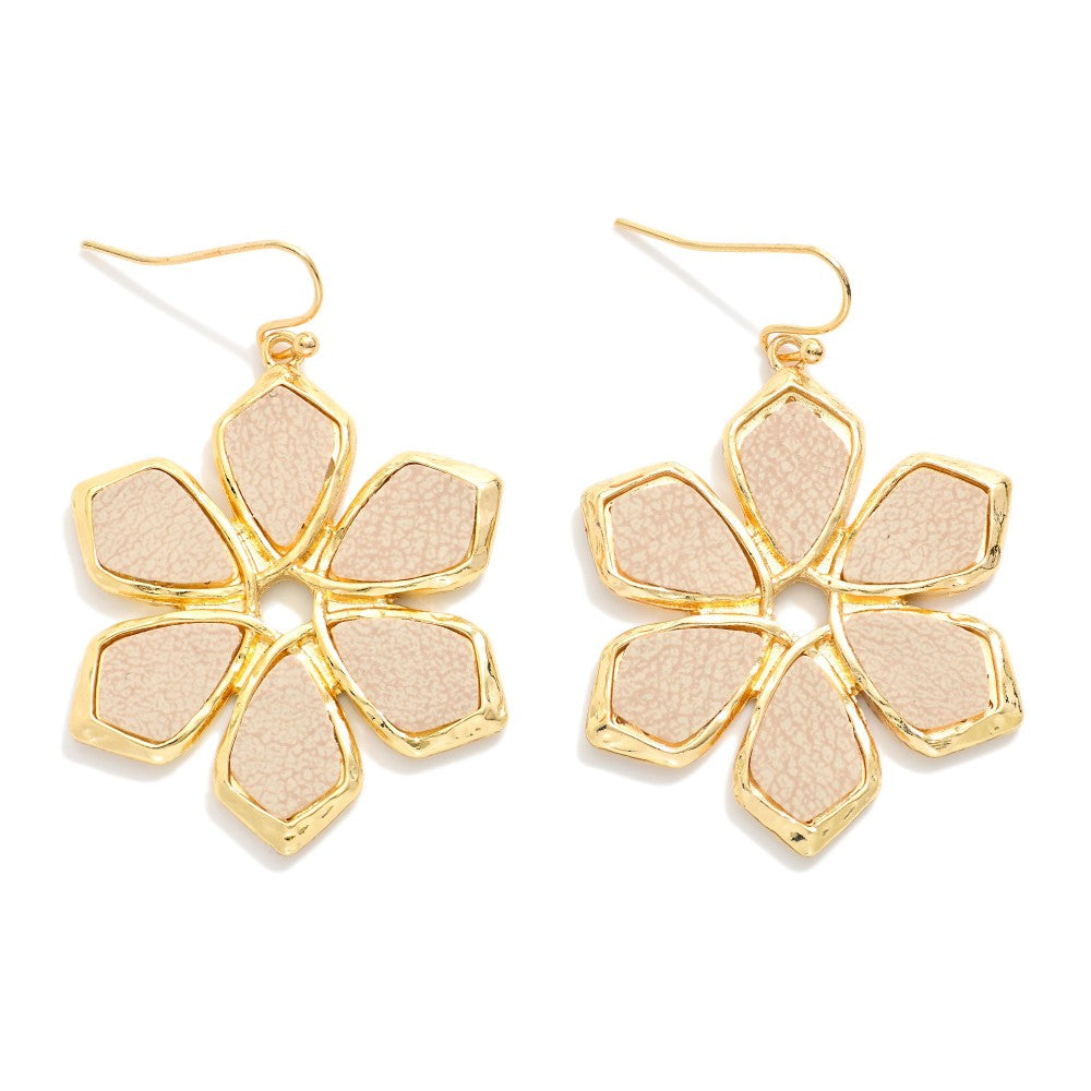 Vegan Leather Flower Drop Earrings