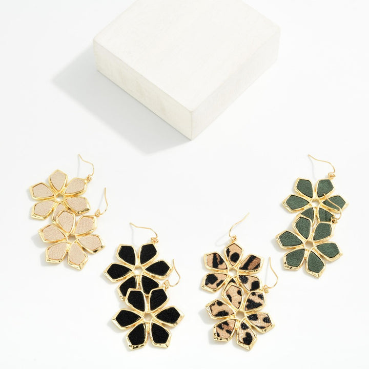 Vegan Leather Flower Drop Earrings