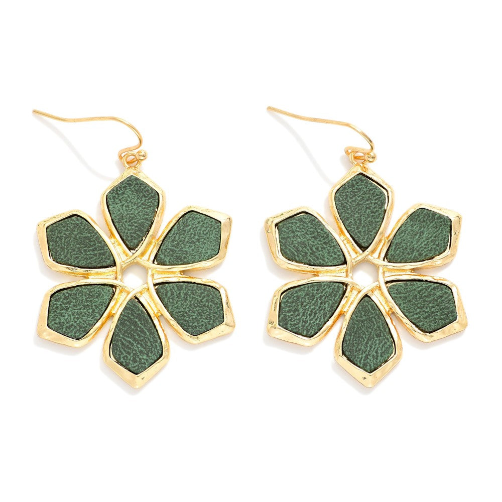 Vegan Leather Flower Drop Earrings