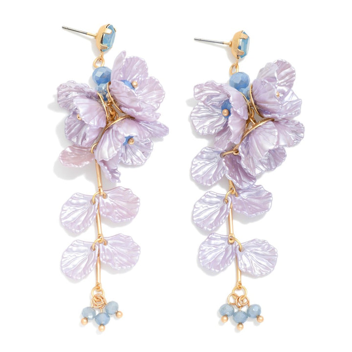 Pearlescent Linked Flower &amp; Petal Post Drop Earrings