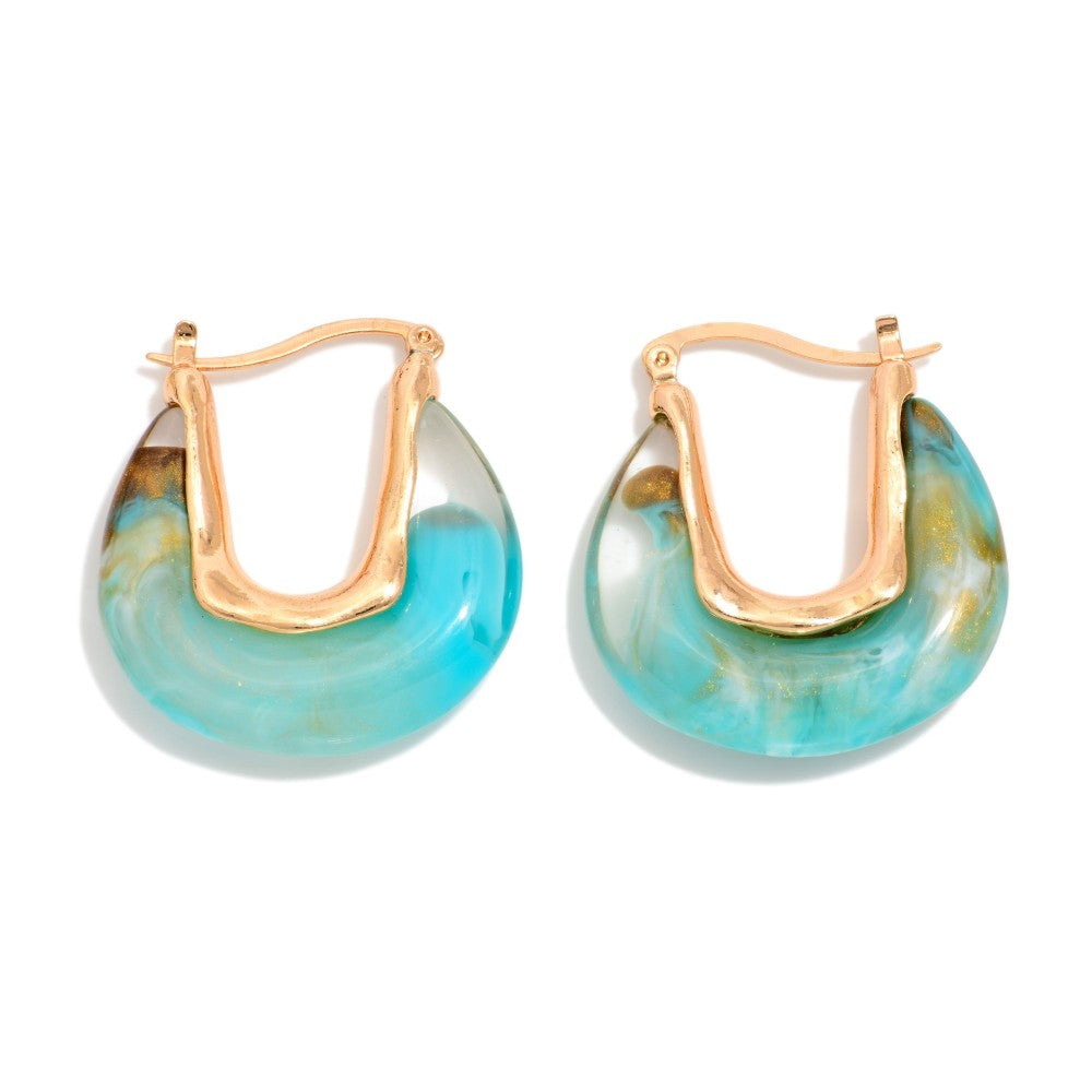 Marbled Acetate U Hoop Drop Earrings