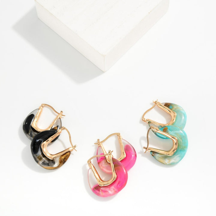 Marbled Acetate U Hoop Drop Earrings