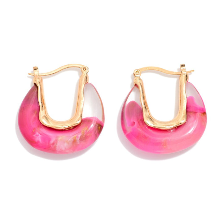 Marbled Acetate U Hoop Drop Earrings