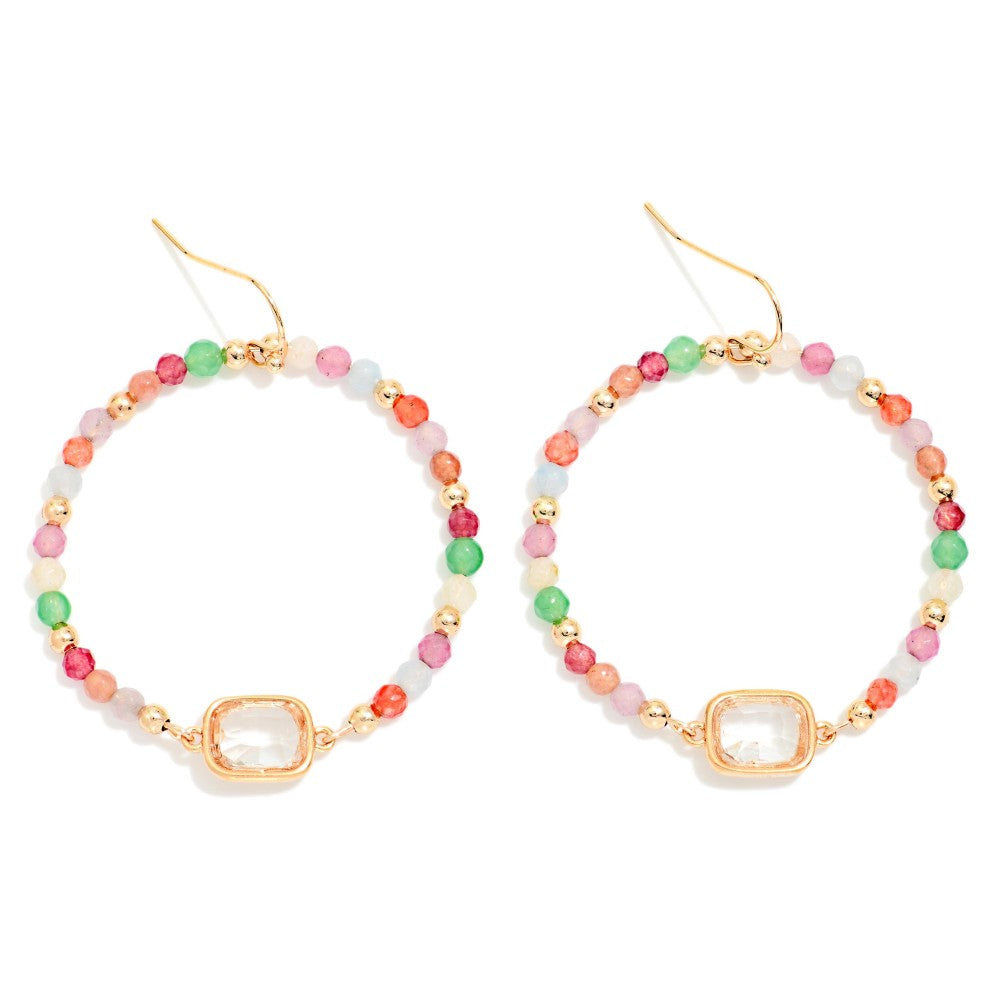 Faceted Bead Beaded Hoop Drop Earrings Featuring Glass Crystal Detail