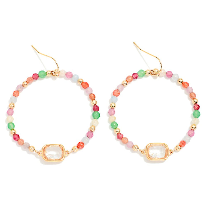 Faceted Bead Beaded Hoop Drop Earrings Featuring Glass Crystal Detail